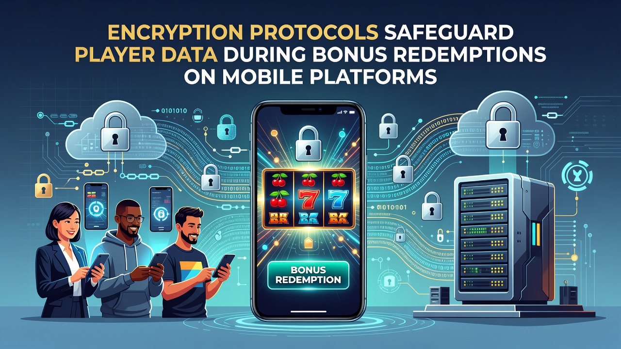 Illustration of encrypted data transmission between mobile app and secure server during bonus processing