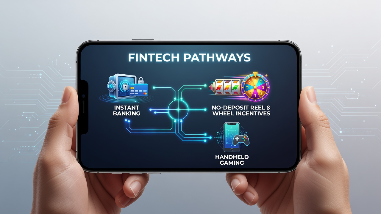 Diagram depicting data flows between instant banking services and no-deposit incentives in smartphone gaming applications